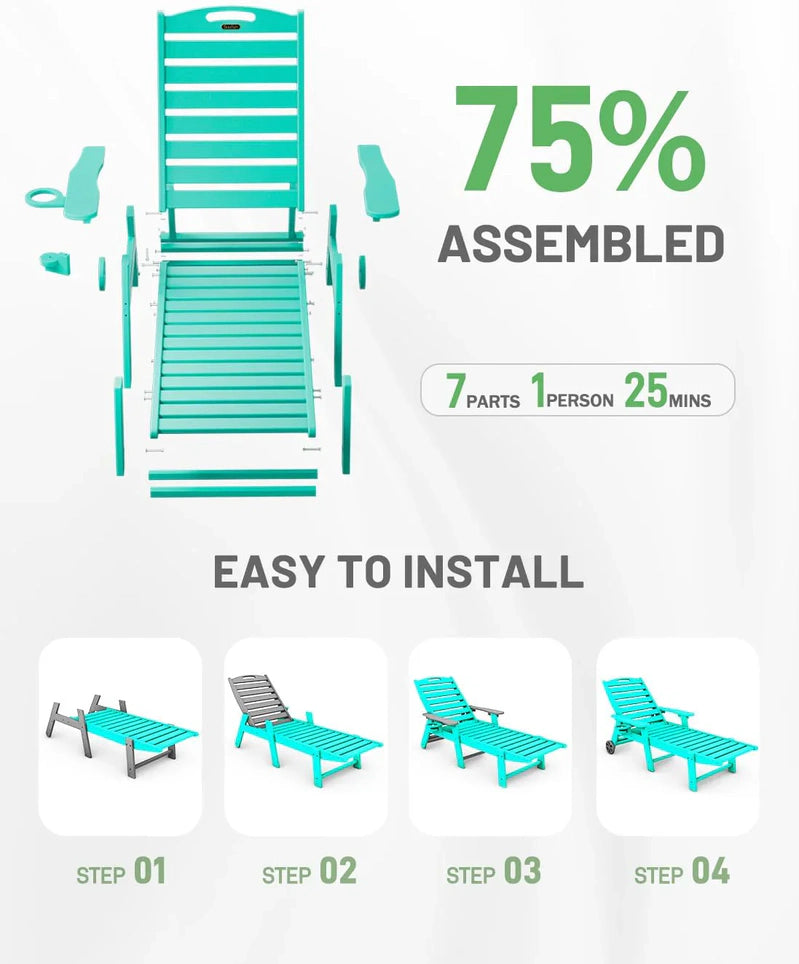 Lounge Chair Outdoor, Chaise Lounge, HDPE 6-Position Outdoor Chaise Lounge