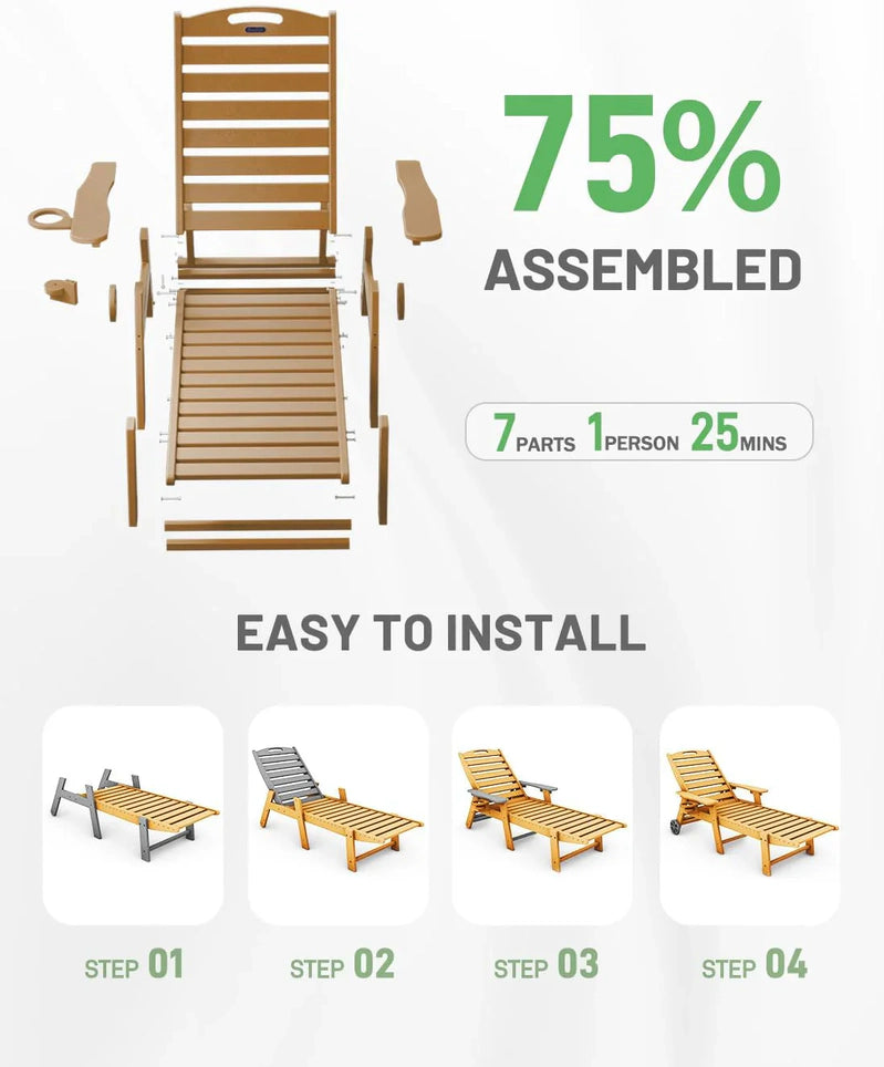 Lounge Chair Outdoor, Chaise Lounge, HDPE 6-Position Outdoor Chaise Lounge