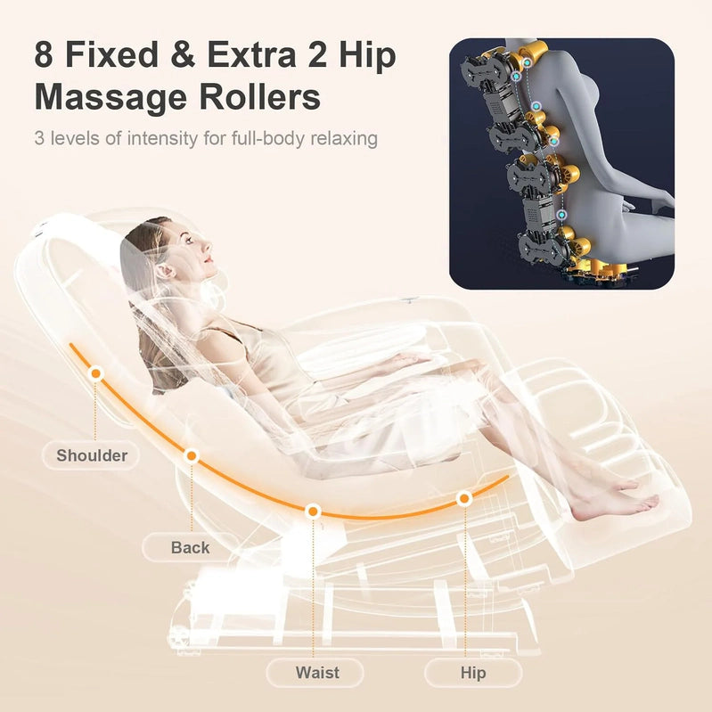Massage Chair Full Body, Zero Gravity Massage Chair With 10 Fix Rollers, Heating, Foot Massage, Auto Modes, Bluetooth Speaker