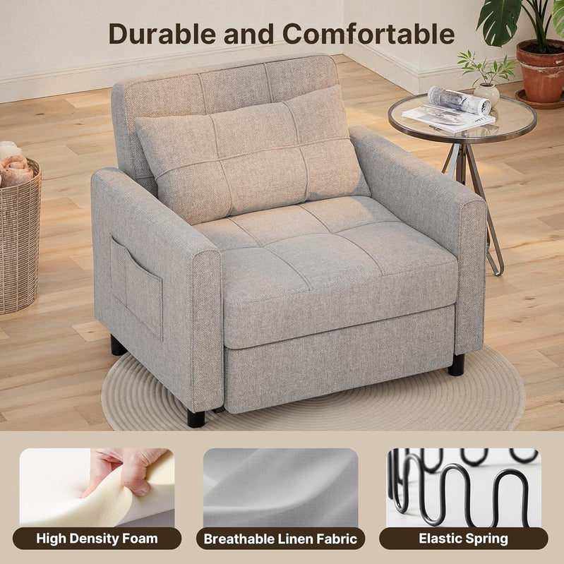Sofa Bed Chair 3-in-1 Convertible Pullout Single Sleeper Chair Bed Spacious Multifunctional Sofa