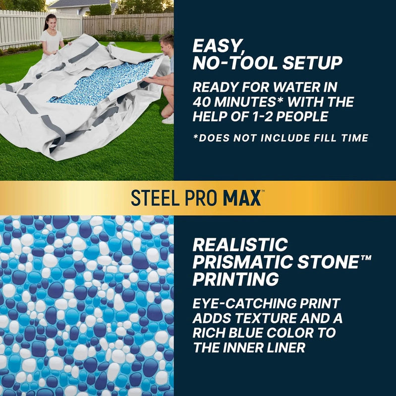 Steel Pro MAX 14 Ft. x 48 In. Round Metal Frame Above Ground Outdoor Swimming Pool Set With 1,000 Filter Pump, Ladder, And Cover, Gray
