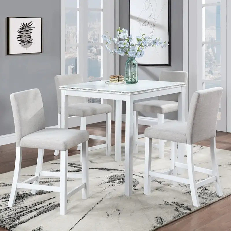 Modern 5-Piece Dining Set With Square Counter Height Table And 4 Upholstered Chairs