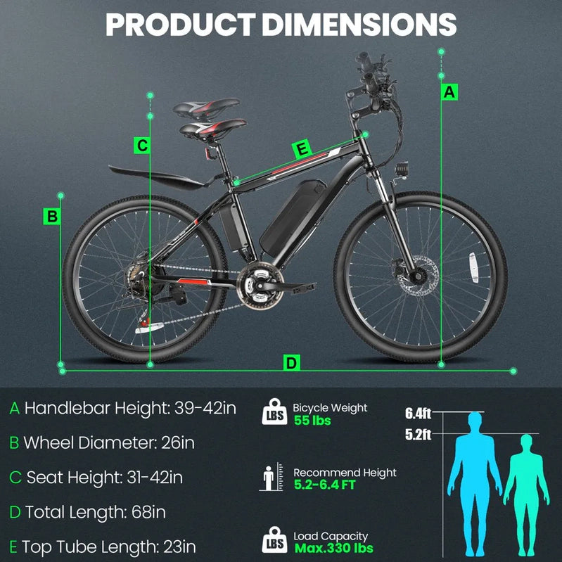500W Electric Bike 26 In. Electric Bicycle For Adults With Cruise Control System Ebike