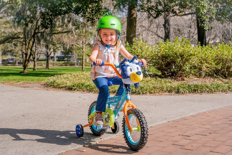 Bluey 12-Inch Kids BMX Bike With Training Wheels, Plush Bag, Steel Frame, Coaster Brake, Ages 3-5