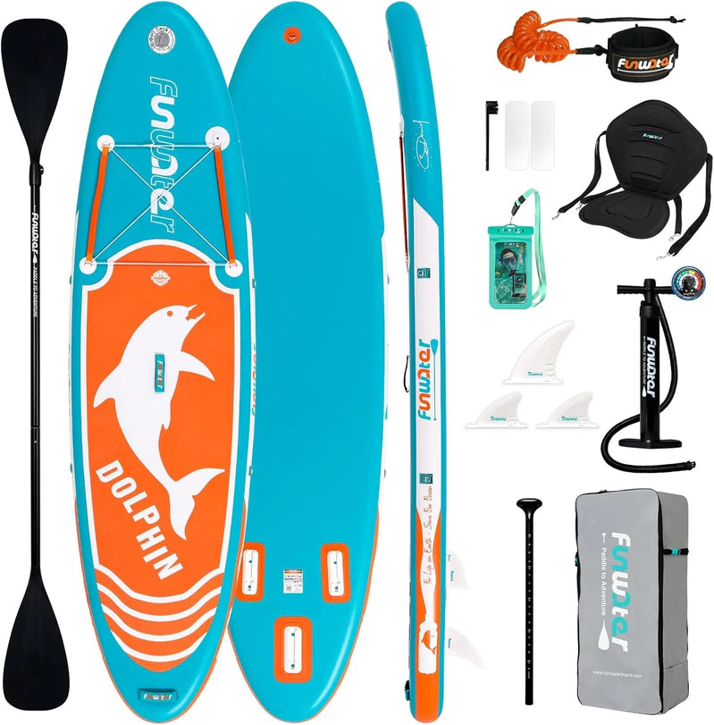 FunWater Inflatable Stand Up Paddle Board With Premium Sup Paddle Accessories, Non-Slip EVA Deck, 11'/10'6' Paddle