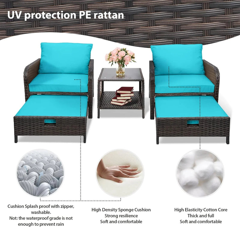 Leveleve Balcony Furniture 5 Piece Patio Conversation Set