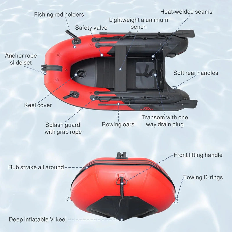 Inflatable Boat, Yacht Dinghy Tender Raft, Multi Person Fishing Boat, Aluminum Floor Oars, Fishing Rod Holders, Heavy-Duty PVC, 2024 Model