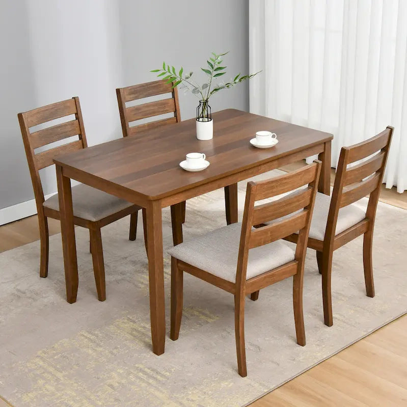 5-Piece Solid Wood 47L Dining Table Sets, 1 Table Plus 4 Slat Back Chairs