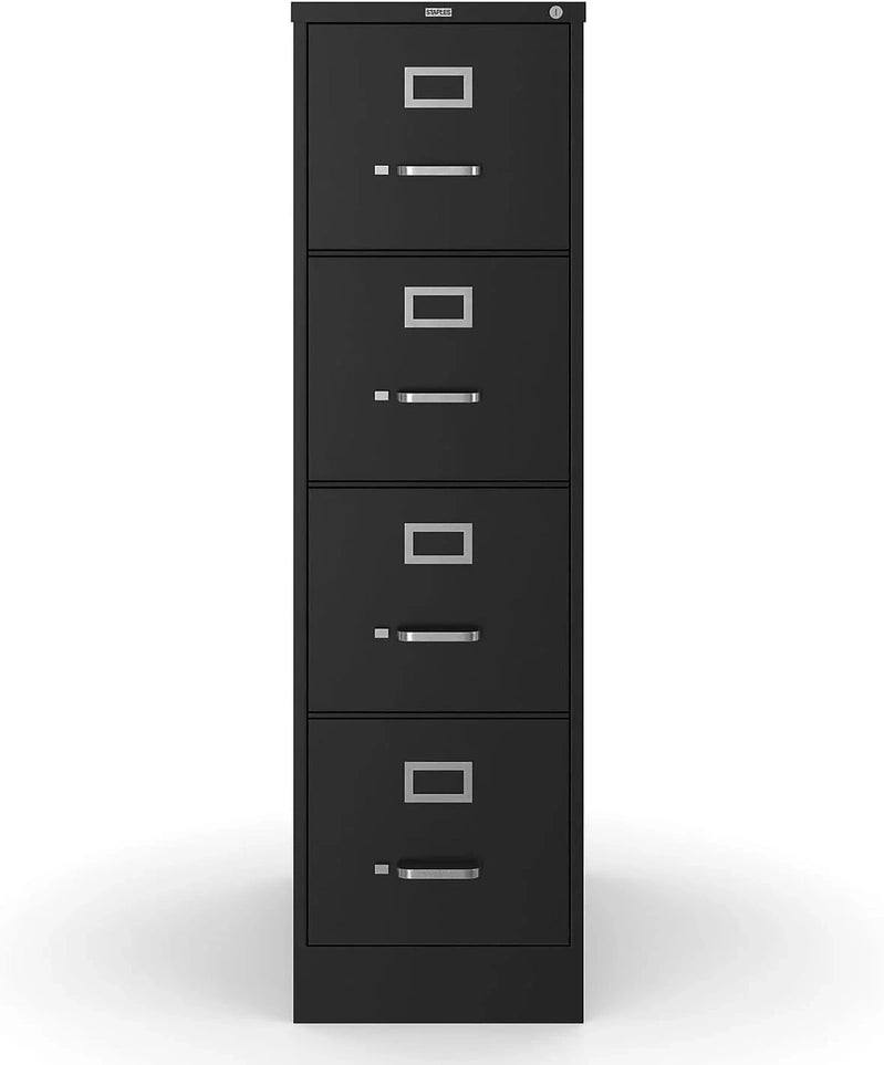 Staples 4-Drawer File Cabinet, Lockable, Black, 25 In.D x 15 In.W