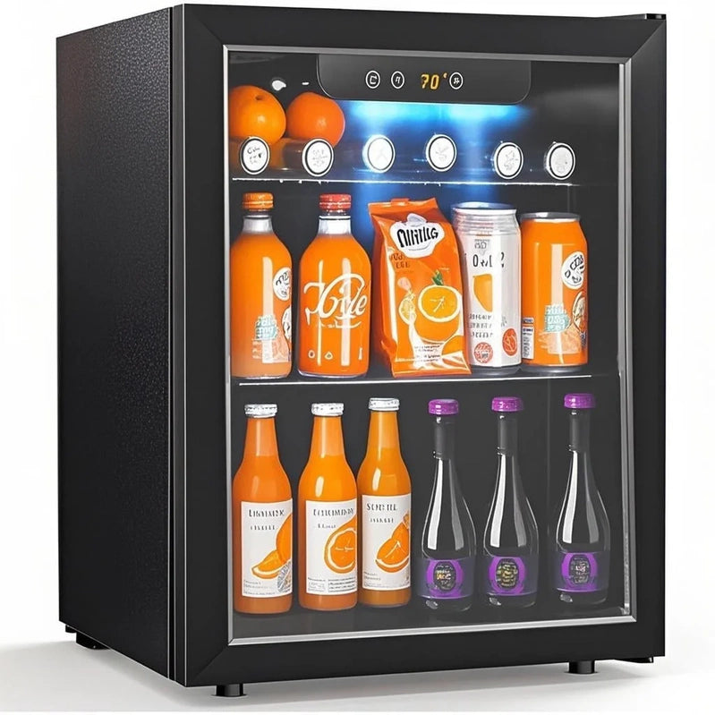Auseo 126 Can Beverage Refrigerator And Cooler With Glass Door For Home/Office/Bar-Black