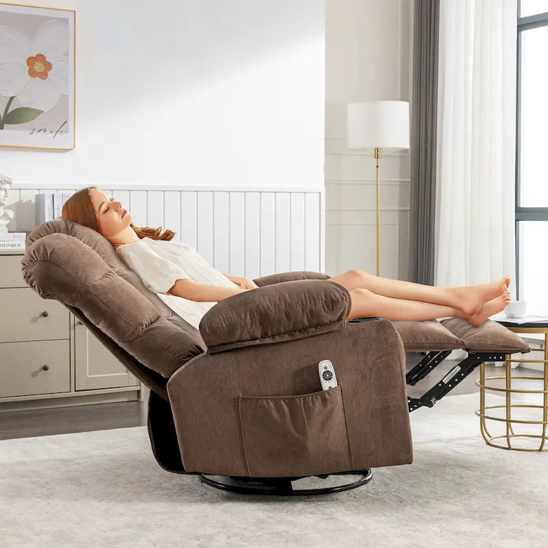 Grey Oversized Recliner With Heat And Massage, 150 Recline, 30 Rocking, USB Charging, And 2 Cup Holders