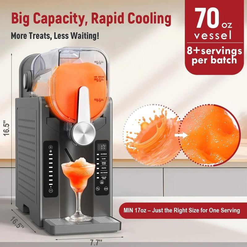 Slushie Machine, No Ice Needed All-in-One Slushy Maker For Home, Real-Time Temp Display, Auto-Clean, 6 Preset, Frozen Margaritas, Cocktails