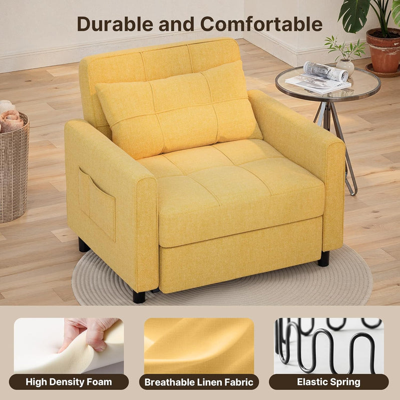 Sofa Bed Chair 3-in-1 Convertible Pullout Single Sleeper Chair Bed Spacious Multifunctional Sofa