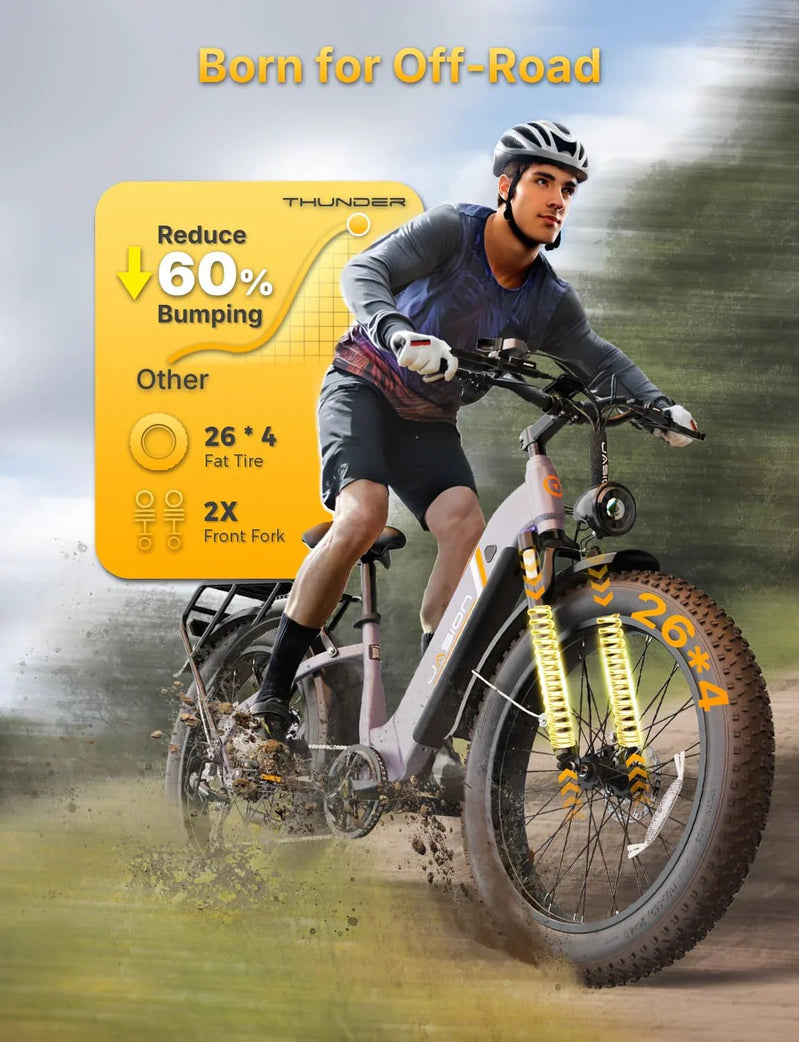 Thunder Electric Bike 1500W 30 Plus MPH 80Miles Range Fat Tire Hydraulic Disc Brakes