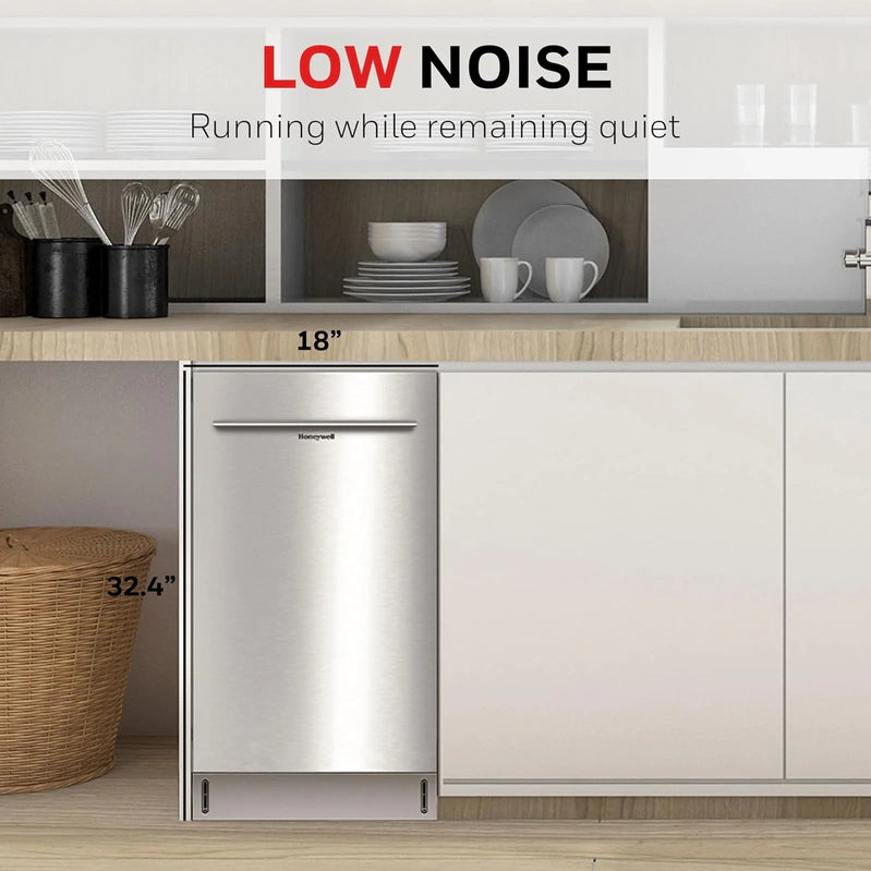 Honeywell 18 In. Dishwasher With 8 Place Settings, 6 Washing Programs, Stainless Steel Tub, UL/Energy Star, Stainless Steel
