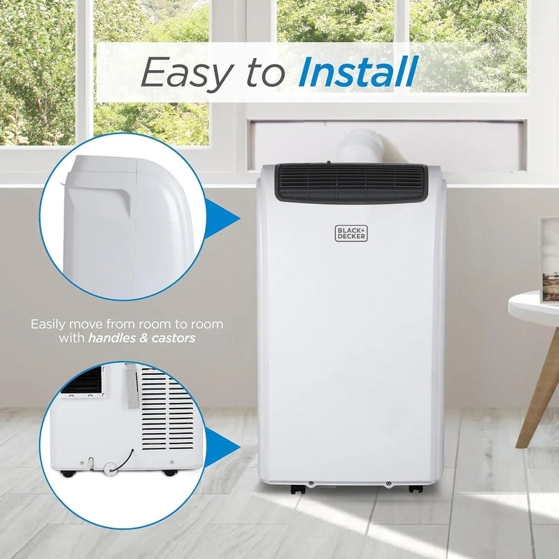 Black Plus Decker 10,000 BTU Portable Air Conditioner For Rooms Up To 450 Sq With Remote Control