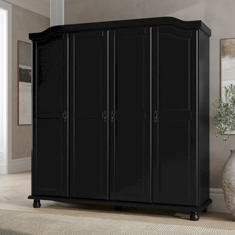 Palace Imports 100% Solid Wood Kyle 4-Door Wardrobe Armoire With Solid Wood Or Mirrored Doors