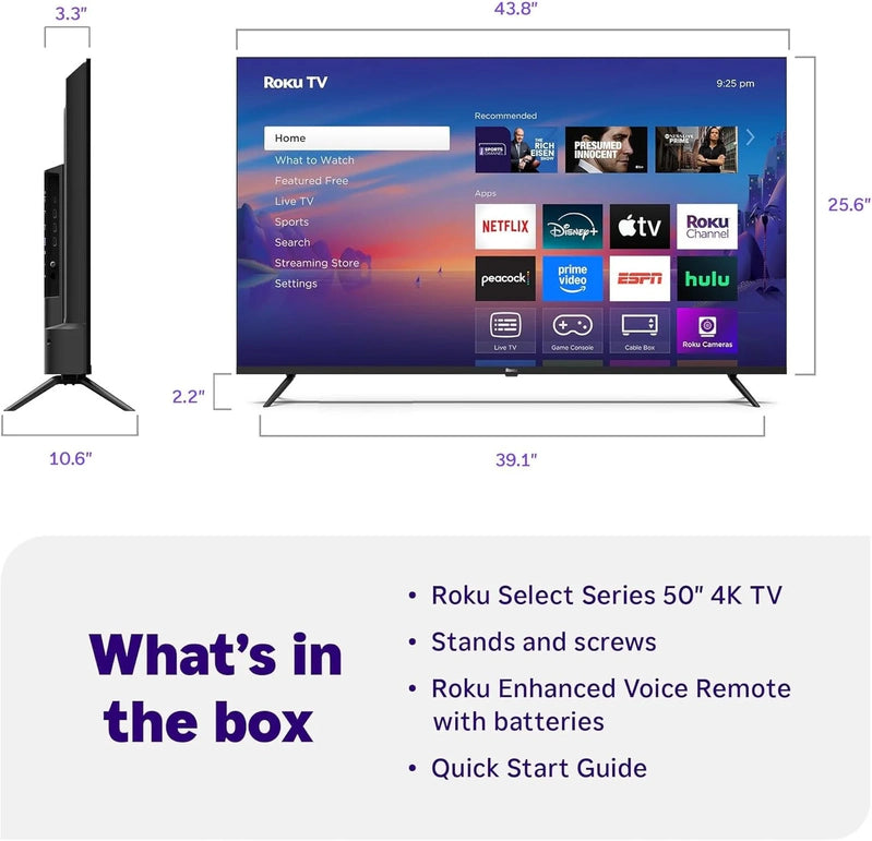Roku 50 In. Select Series 4K HDR Smart TV With Voice Remote