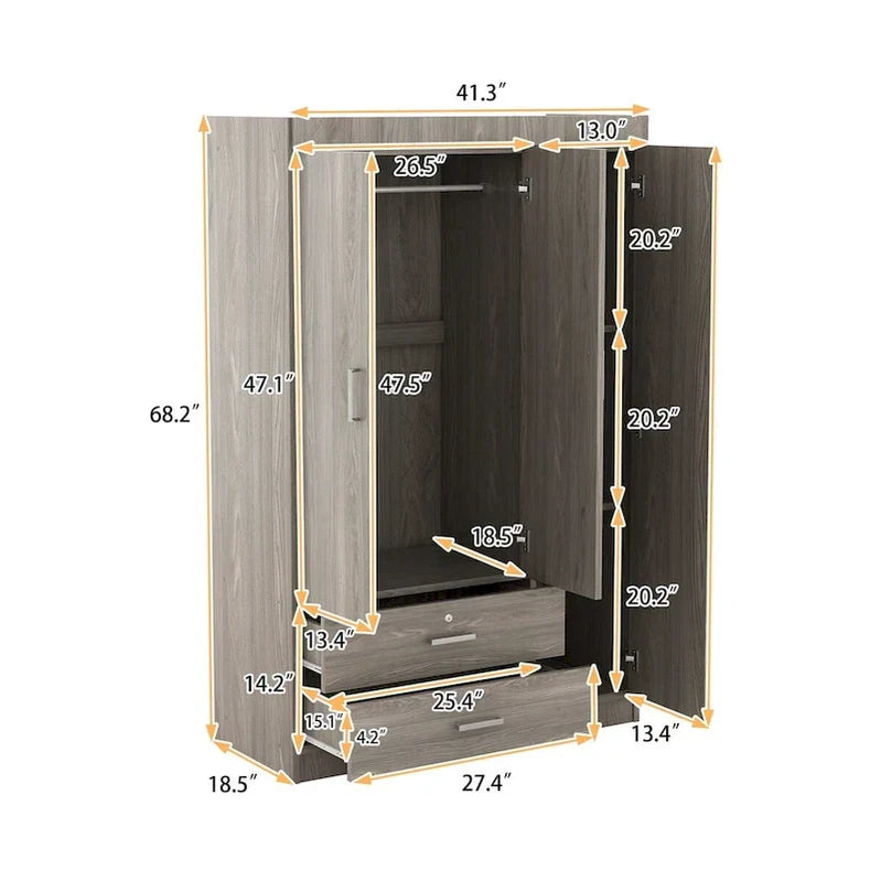 3-Door Wardrobe With 2 Drawers