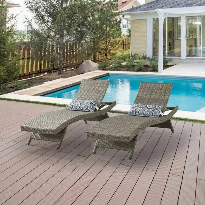 All Weather Wicker Chaise Lounge, Set Of 2