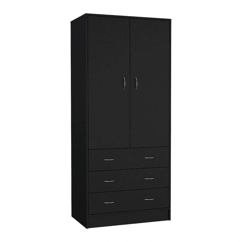 19 Modern Double-Door Armoire With 3 Drawers And 1 Hanging Rod For Bedroom