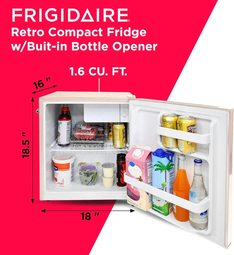 Frigidaire EFR176 Retro Compact Fridge With Chiller Mini Refrigerator With Built-In Bottle Opener For Office, Bedroom, Dorm Room Or Cabin