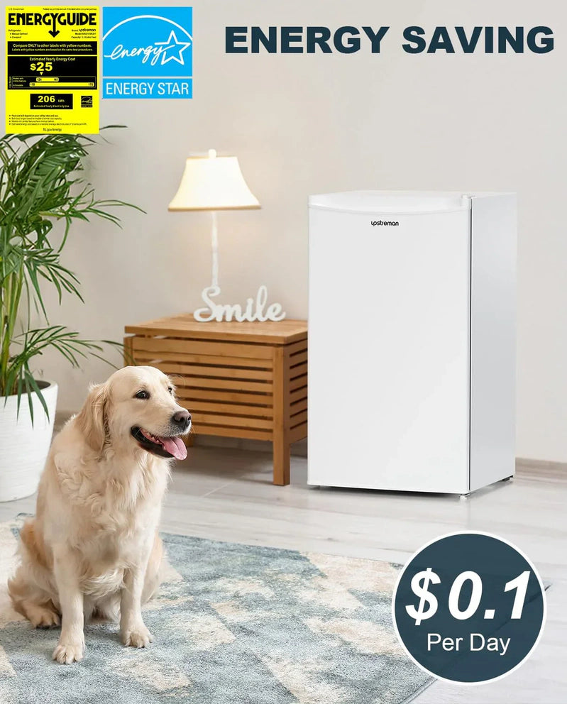Upstreman 3.2 Cu. Ft. Mini Fridge Freezer Single Door Fridge Dorm Fridge Adjustable Thermostat