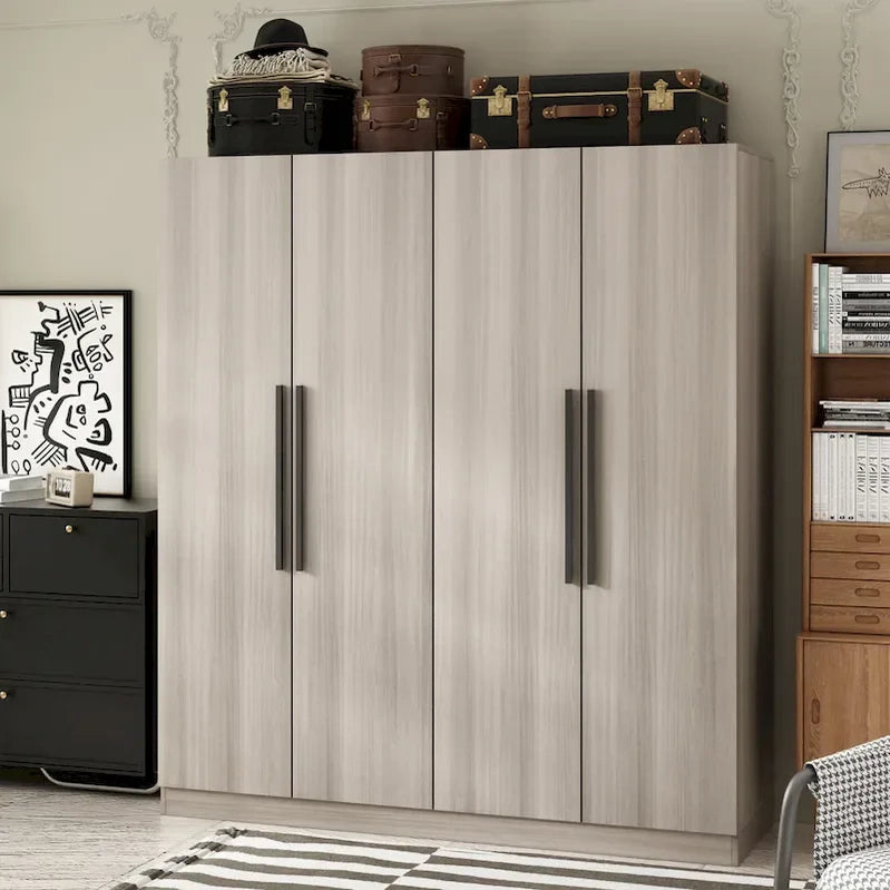 Modern Freestanding Solid Wood Wardrobe Closet With Storage Shelves
