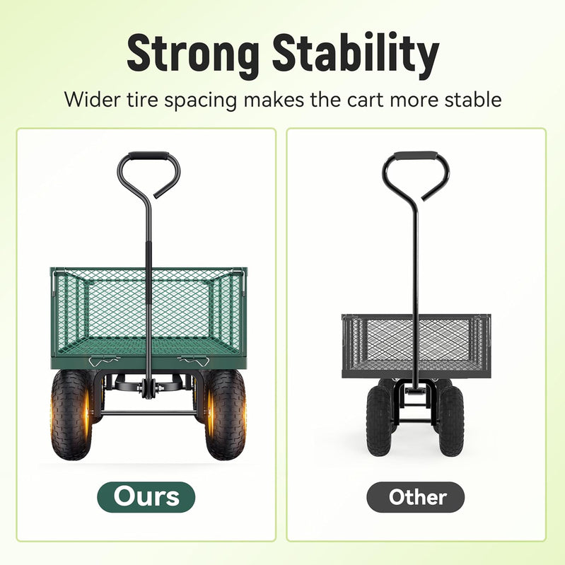 Steel Garden Cart, 2-in-1 1400 Lbs Heavy Duty Utility Wagon, With Removable Mesh Sides To Convert Into Flatbed