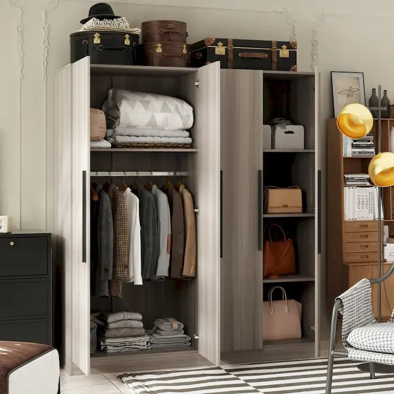 Modern Freestanding Solid Wood Wardrobe Closet With Storage Shelves