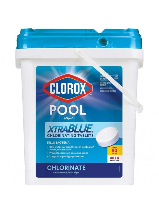Clorox Xtra Blue 40 Pound 80 Tab Pool And Spa 3 In. Long Lasting Chlorinating Tablets