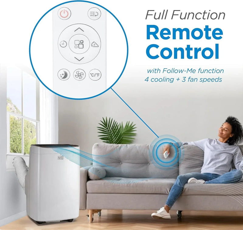 Black Plus Decker 10,000 BTU Portable Air Conditioner For Rooms Up To 450 Sq With Remote Control