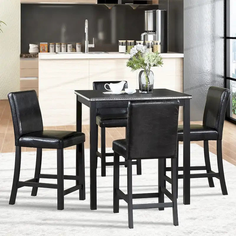Modern 5-Piece Dining Set With Square Counter Height Table And 4 Upholstered Chairs