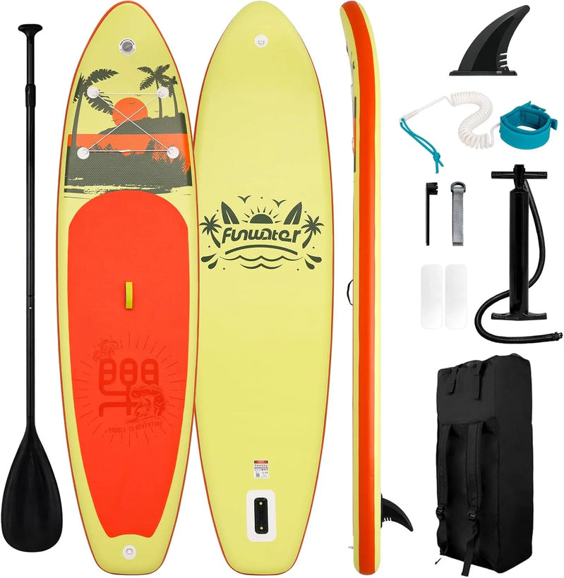 FunWater Inflatable Stand Up Paddle Board With Premium Sup Paddle Accessories, Non-Slip EVA Deck, 11'/10'6' Paddle