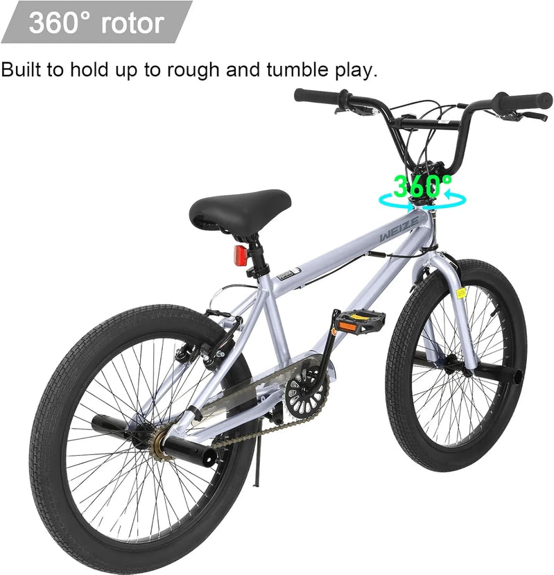 Weize Freestyle BMX Bicycle 20 In. Stunt Bike For Kids And Adults Men And Women High Strength Steel Frame 360 Degree Rotor Freestyle