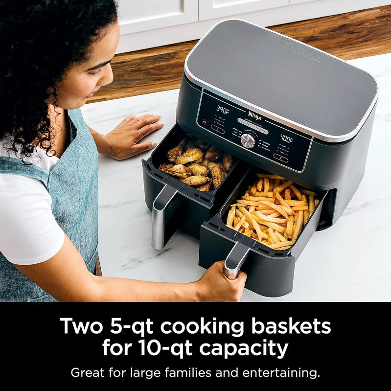 Ninja Foodi 10QT 6-in-1 DualZone Smart XL Air Fryer, 2 Independent 5QT Baskets, Smart Cook Thermometer, Match Cook, Smart Finish, Air Fry, DZ550