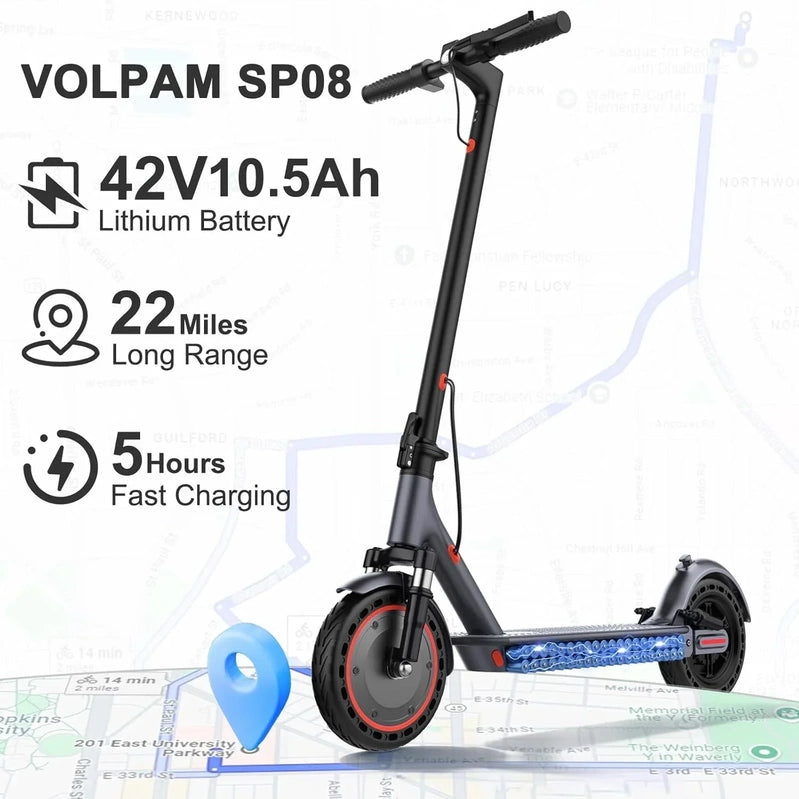 Electric Scooter 350W/500W Powerful Motor 8.5 In./10 In. Solid Tires 19/22Mph 28/21/12 Miles Range
