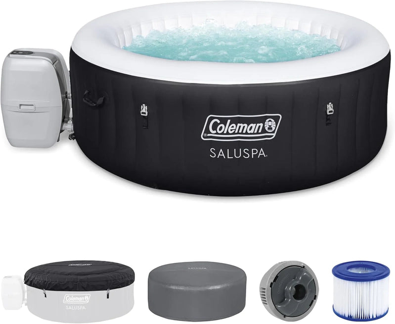 Coleman SaluSpa Miami AirJet 2 To 4 Person Round Inflatable Hot Tub Portable Outdoor Spa With 120 Soothing AirJets And Insulated Cover, Black