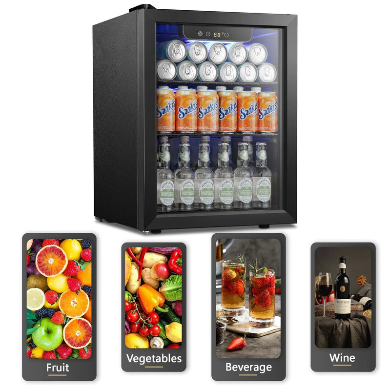 Auseo 126 Can Beverage Refrigerator And Cooler With Glass Door For Home/Office/Bar-Black