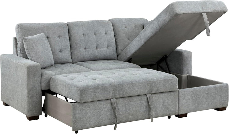 Sleeper Sofa, L Shape Sectional Couch With Right Storage Chaise And Pull Out Sofa Bed, Grey