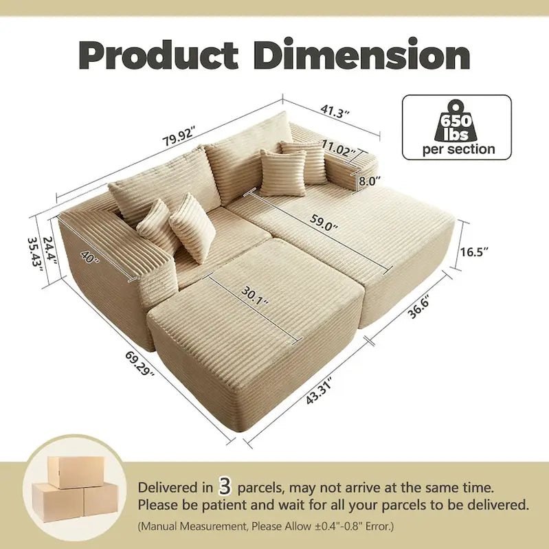 Hooowooo Modern Plush Sectional Sofa L-Shaped Couch With Removable Ottoman
