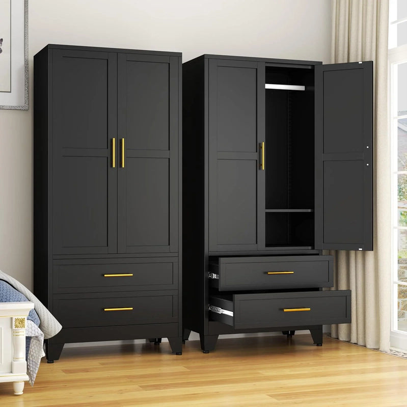 Steel Armoire Wardrobe Closet, 71 In. Metal Clothing Storage Cabinets