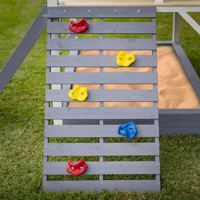 Rovo Kids Wooden Tower Cubby House With Slide, Sandpit, Climbing Wall, Noughts And Crosses