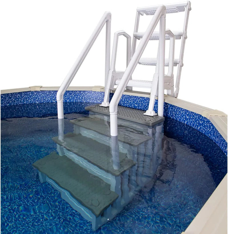 Select Anti-Slip in-Pool Steps, Gray, For Above Ground Swimming Pools, Can Mount To Decks 48 In. To 54 In. H, Safety Stairs Capacity Up To 300 Lbs