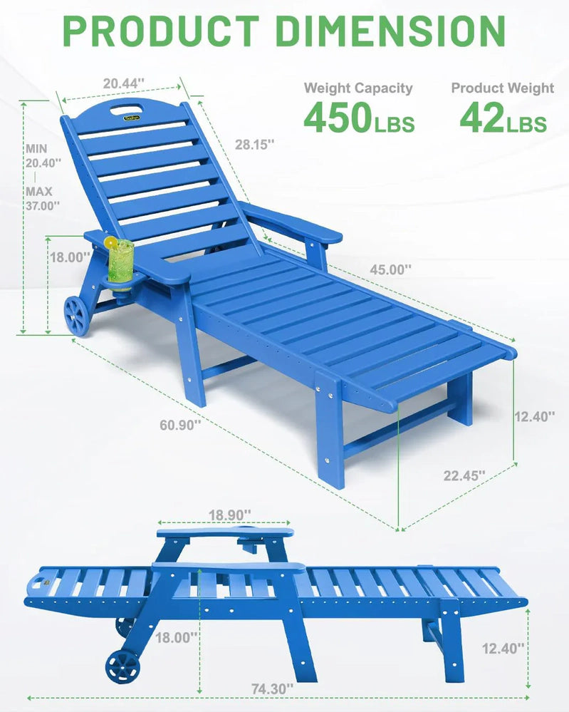 Lounge Chair Outdoor, Chaise Lounge, HDPE 6-Position Outdoor Chaise Lounge