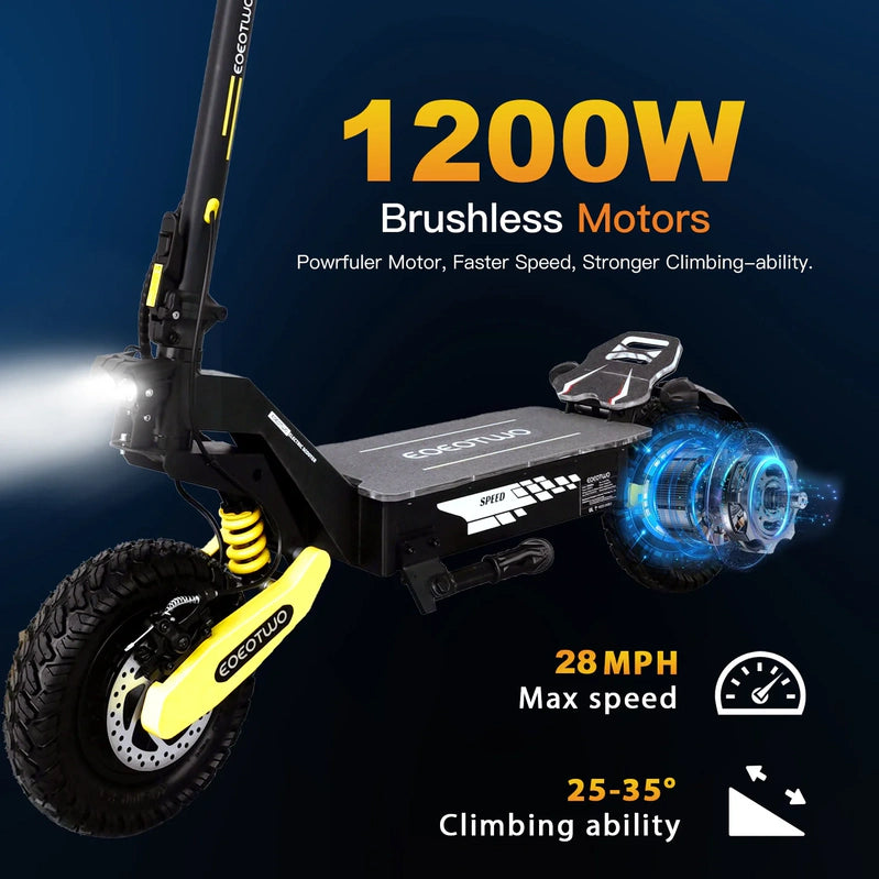 Off Road Electric Scooter For Adults, 1200W Motor Fast E Scooter, Up To 28MPH Top Speed And 20Miles Long Range, 11 In. Off-Road Tires