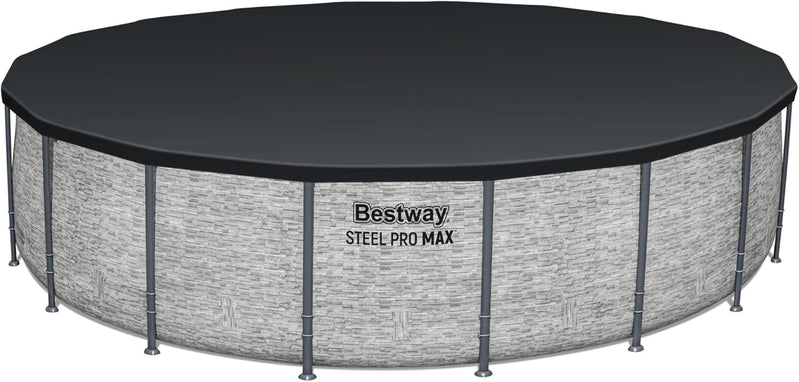 Steel Pro MAX 14 Ft. x 48 In. Round Metal Frame Above Ground Outdoor Swimming Pool Set With 1,000 Filter Pump, Ladder, And Cover, Gray