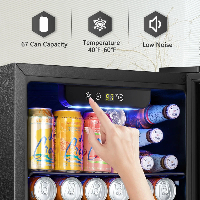 Auseo 126 Can Beverage Refrigerator And Cooler With Glass Door For Home/Office/Bar-Black