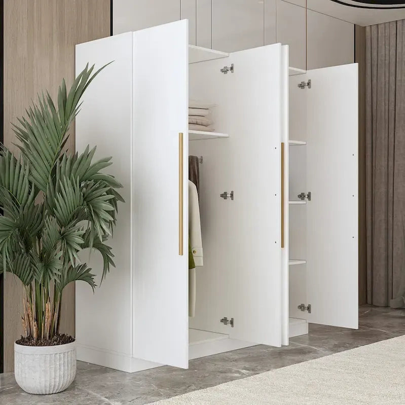 Modern Freestanding Solid Wood Wardrobe Closet With Storage Shelves