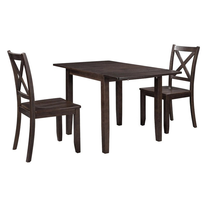 3-Piece Wood Drop Leaf Breakfast Nook Dining Table Set With 2 x-Back Chairs For Small Places